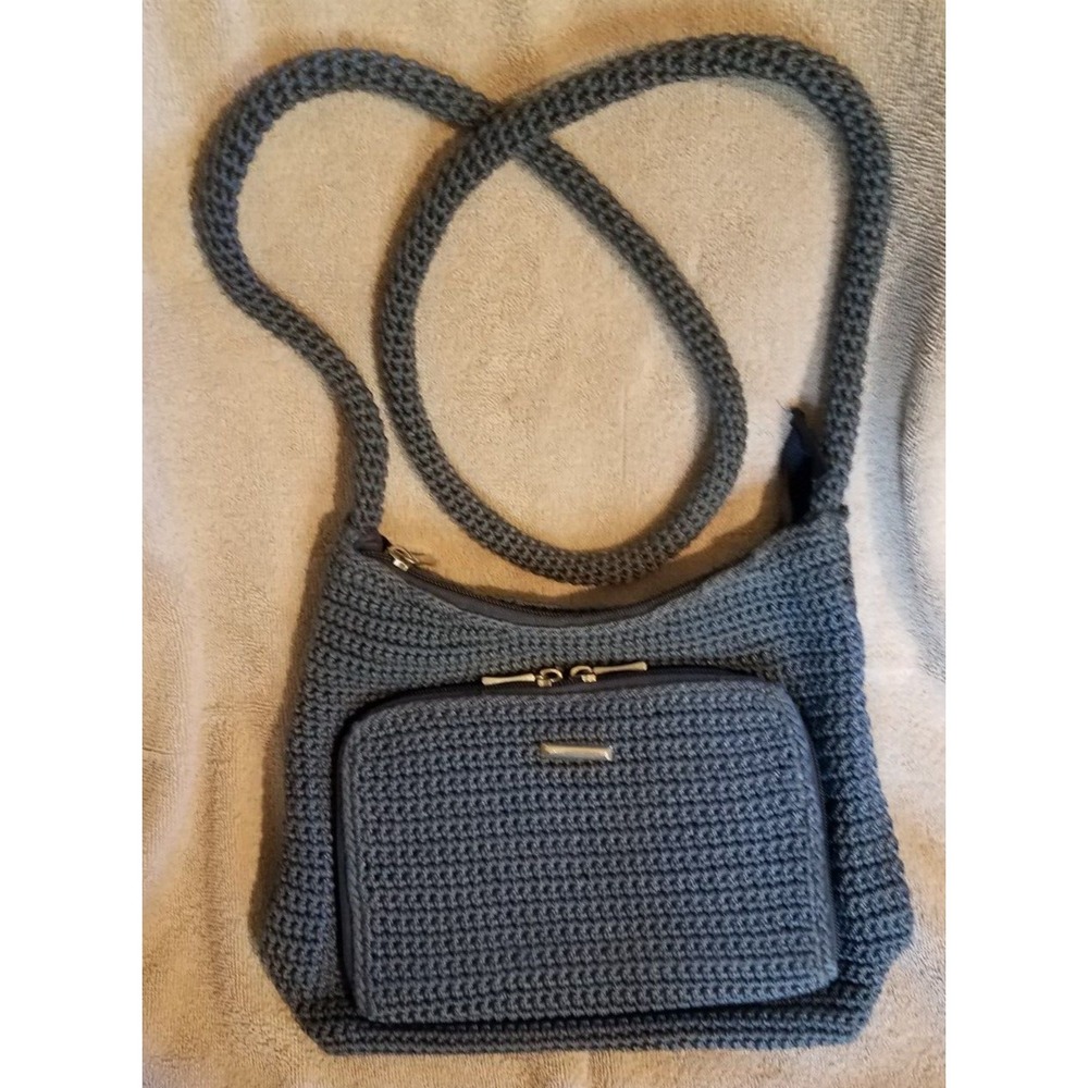 Blue 80/90's Style Woven Crochet Shoulder Purse Handbag Retro Lined Crossbody